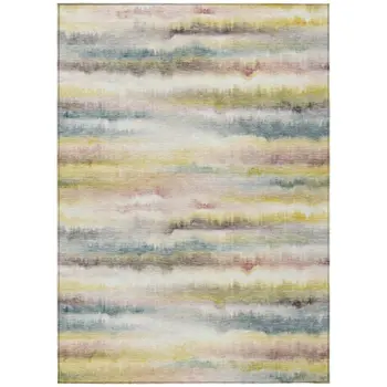9' X 12' Gold Gray And Ivory Striped Washable Indoor Outdoor Area Rug