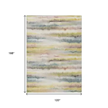 10' X 14' Gold Gray And Ivory Striped Washable Indoor Outdoor Area Rug