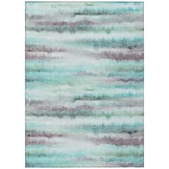 3' X 5' Teal Blue Plum And Ivory Striped Washable Indoor Outdoor Area Rug