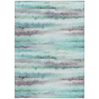 3' X 5' Teal Blue Plum And Ivory Striped Washable Indoor Outdoor Area Rug