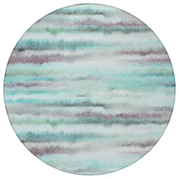 8' Teal Blue Plum And Ivory Round Striped Washable Indoor Outdoor Area Rug