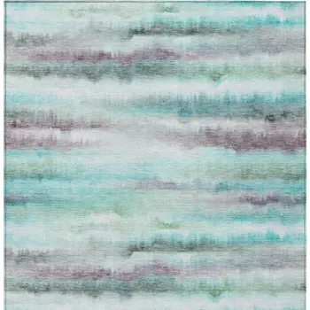 8' X 10' Teal Blue Plum And Ivory Striped Washable Indoor Outdoor Area Rug
