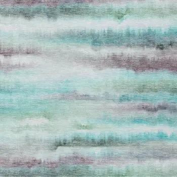 8' X 10' Teal Blue Plum And Ivory Striped Washable Indoor Outdoor Area Rug