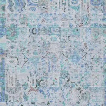 3' X 5' Blue And Silver Patchwork Washable Indoor Outdoor Area Rug