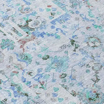10' X 14' Blue And Silver Patchwork Washable Indoor Outdoor Area Rug