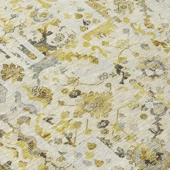 3' X 5' Gold And Ivory Patchwork Washable Indoor Outdoor Area Rug