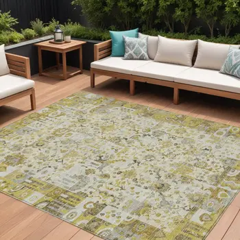 8' X 10' Gold And Ivory Patchwork Washable Indoor Outdoor Area Rug