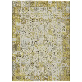 8' X 10' Gold And Ivory Patchwork Washable Indoor Outdoor Area Rug
