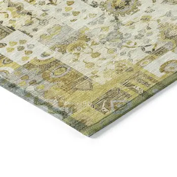 8' X 10' Gold And Ivory Patchwork Washable Indoor Outdoor Area Rug