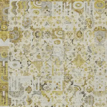 8' X 10' Gold And Ivory Patchwork Washable Indoor Outdoor Area Rug