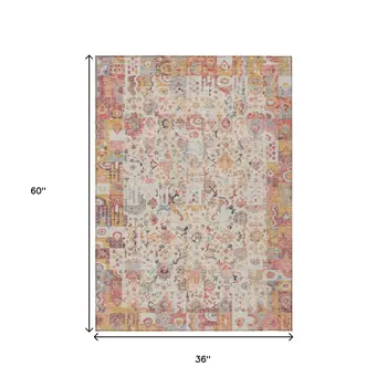 3' X 5' Pink And Ivory Patchwork Washable Indoor Outdoor Area Rug