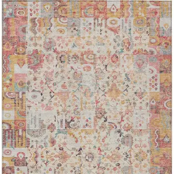 3' X 5' Pink And Ivory Patchwork Washable Indoor Outdoor Area Rug