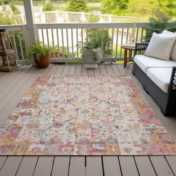 3' X 5' Pink And Ivory Patchwork Washable Indoor Outdoor Area Rug