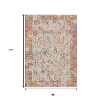 8' X 10' Pink And Ivory Patchwork Washable Indoor Outdoor Area Rug