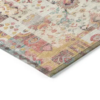 8' X 10' Pink And Ivory Patchwork Washable Indoor Outdoor Area Rug