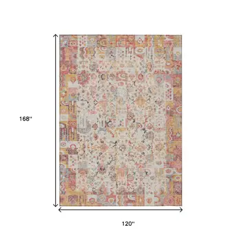 10' X 14' Pink And Ivory Patchwork Washable Indoor Outdoor Area Rug