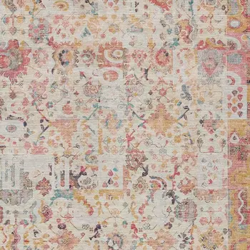 10' X 14' Pink And Ivory Patchwork Washable Indoor Outdoor Area Rug