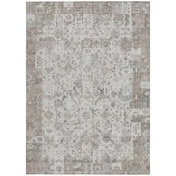 3' X 5' Taupe And Ivory Patchwork Washable Indoor Outdoor Area Rug