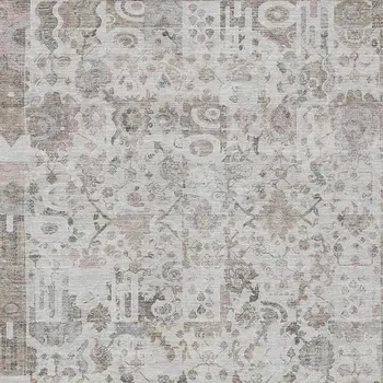5' X 8' Taupe And Ivory Patchwork Washable Indoor Outdoor Area Rug