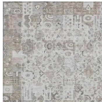 8' X 10' Taupe And Ivory Patchwork Washable Indoor Outdoor Area Rug
