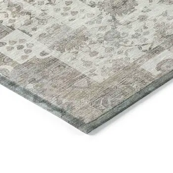 9' X 12' Taupe And Ivory Patchwork Washable Indoor Outdoor Area Rug