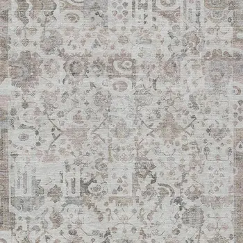 9' X 12' Taupe And Ivory Patchwork Washable Indoor Outdoor Area Rug