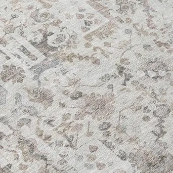 9' X 12' Taupe And Ivory Patchwork Washable Indoor Outdoor Area Rug