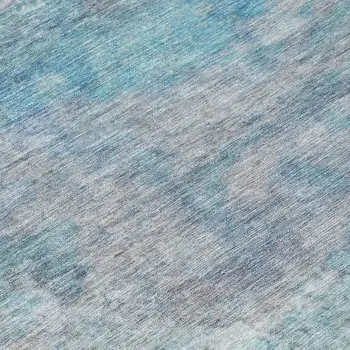 8' Aqua And Beige Round Abstract Washable Indoor Outdoor Area Rug