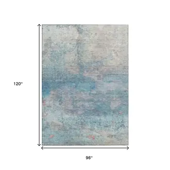 8' X 10' Aqua And Beige Abstract Washable Indoor Outdoor Area Rug