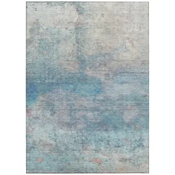 8' X 10' Aqua And Beige Abstract Washable Indoor Outdoor Area Rug