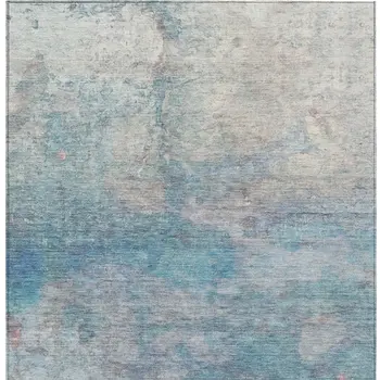 9' X 12' Aqua And Beige Abstract Washable Indoor Outdoor Area Rug