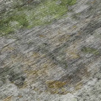 8' Olive Green Gold And Gray Round Abstract Washable Indoor Outdoor Area Rug