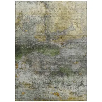 8' X 10' Olive Green Gold And Gray Abstract Washable Indoor Outdoor Area Rug
