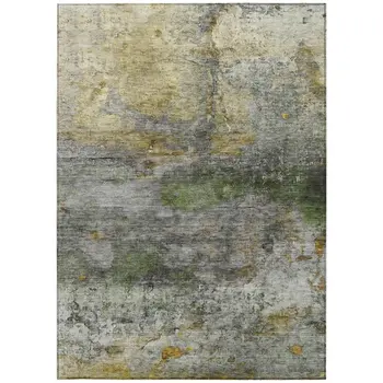 10' X 14' Olive Green Gold And Gray Abstract Washable Indoor Outdoor Area Rug