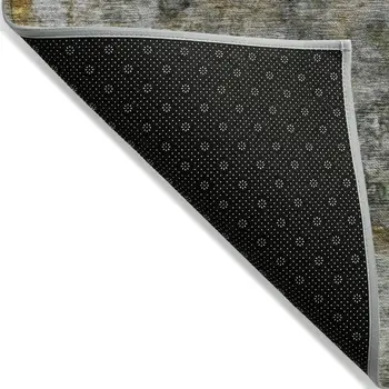 10' X 14' Olive Green Gold And Gray Abstract Washable Indoor Outdoor Area Rug