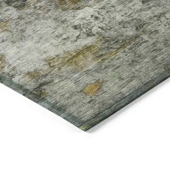 10' X 14' Olive Green Gold And Gray Abstract Washable Indoor Outdoor Area Rug