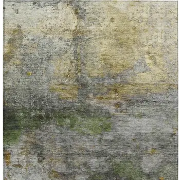 10' X 14' Olive Green Gold And Gray Abstract Washable Indoor Outdoor Area Rug
