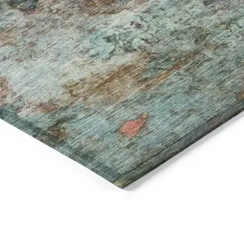 8' X 10' Teal Blue Orange And Beige Abstract Washable Indoor Outdoor Area Rug