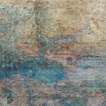 9' X 12' Teal Blue Orange And Beige Abstract Washable Indoor Outdoor Area Rug