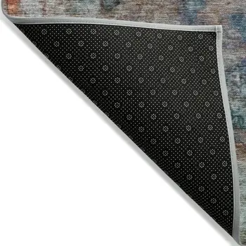 10' X 14' Teal Blue Orange And Beige Abstract Washable Indoor Outdoor Area Rug