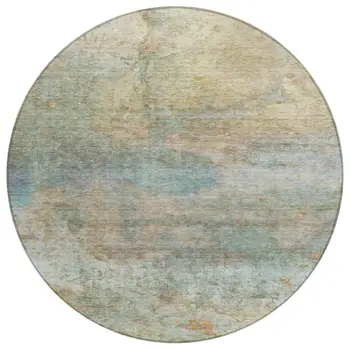 8' Wheat Sky Blue And Beige Round Abstract Washable Indoor Outdoor Area Rug