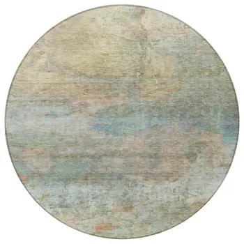 8' Wheat Sky Blue And Beige Round Abstract Washable Indoor Outdoor Area Rug