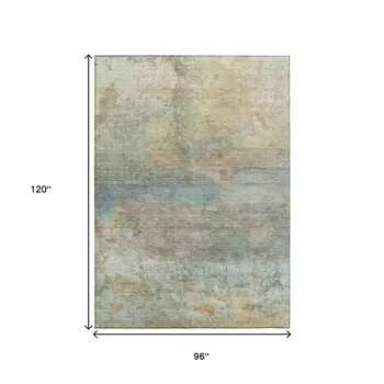 8' X 10' Wheat Sky Blue And Beige Abstract Washable Indoor Outdoor Area Rug