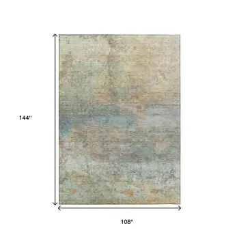 9' X 12' Wheat Sky Blue And Beige Abstract Washable Indoor Outdoor Area Rug