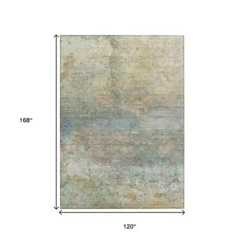 10' X 14' Wheat Sky Blue And Beige Abstract Washable Indoor Outdoor Area Rug