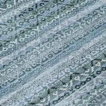 8' Artichoke Green And Blue Round Striped Washable Indoor Outdoor Area Rug