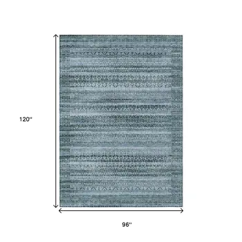 8' X 10' Artichoke Green And Blue Striped Washable Indoor Outdoor Area Rug