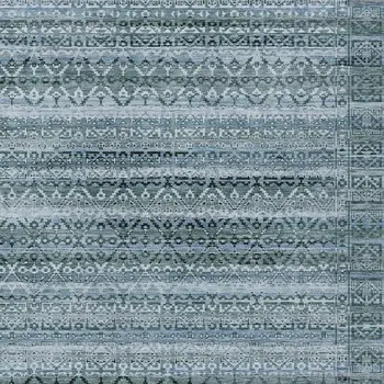 10' X 14' Artichoke Green And Blue Striped Washable Indoor Outdoor Area Rug