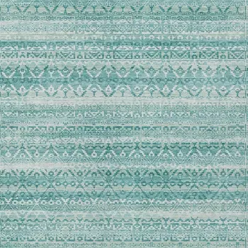 5' X 8' Aqua And Ivory Striped Washable Indoor Outdoor Area Rug