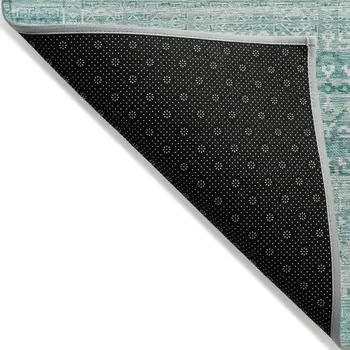 8' X 10' Aqua And Ivory Striped Washable Indoor Outdoor Area Rug